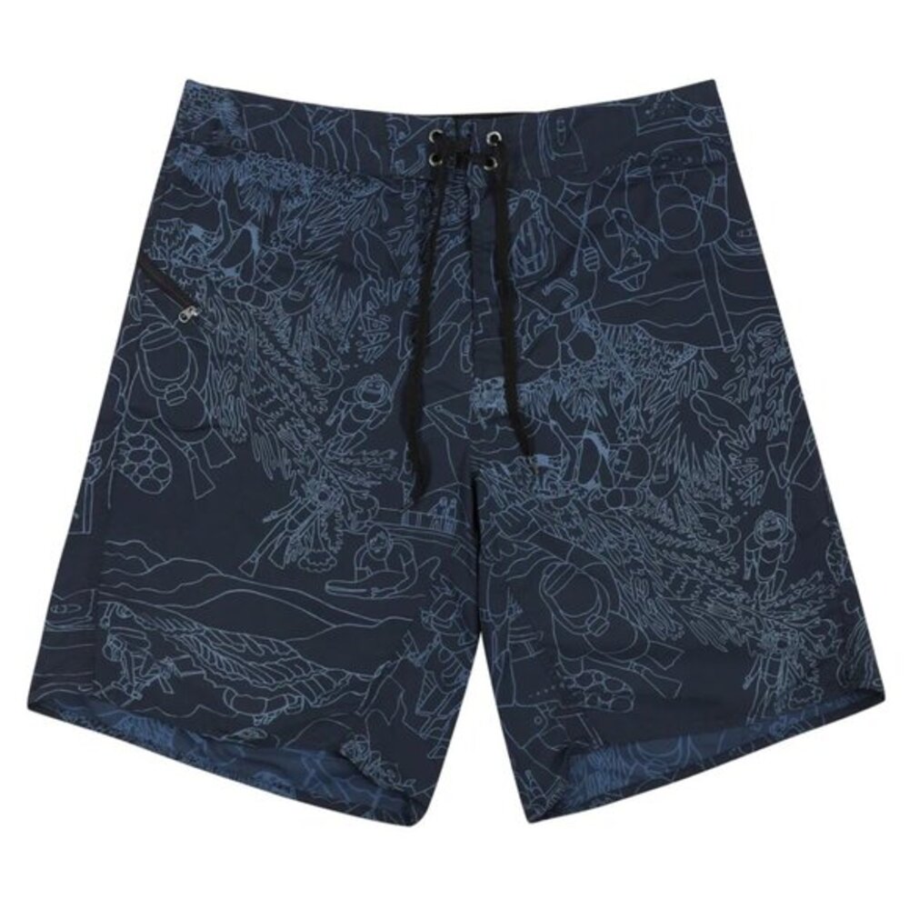 Patagonia Mens Blue Wavefarer Water Repellant Board Shorts 34 Graphic Trunks
